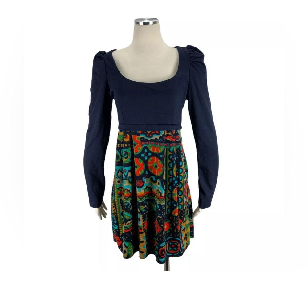 Judith March Large Dress Navy Stretch Rush Long Sleeve A Line